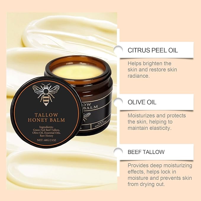 Maroomi Beef Tallow for Skin, Marroomi Tallow Honey Balm,Organic Grass tallow and honey balm for face and Body, Natural Soothing Moisturizing the Skin