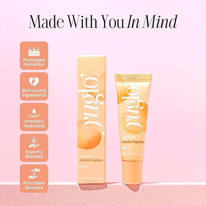 YUGLO Lip Sleeping Mask with Multi-Peptides | Peach Flavor | Hydrating & Plumping Lip Treatment for โจDry, Chapped Lips | Nourishes & Moisturizes | Overnight Lip Repair