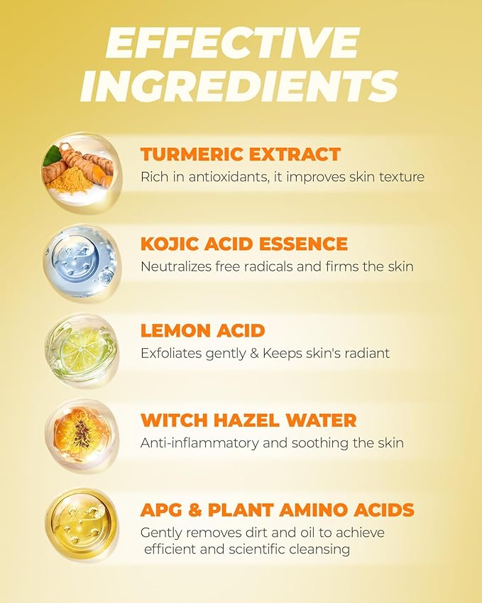 Turmeric and Kojic Acid Cleansing Face Pads – Turmeric Exfoliating Face Scrub Pads, 50 Pcs, for Mild Cleansing Exfoliation Oil Control, Suitable for All Skin Types