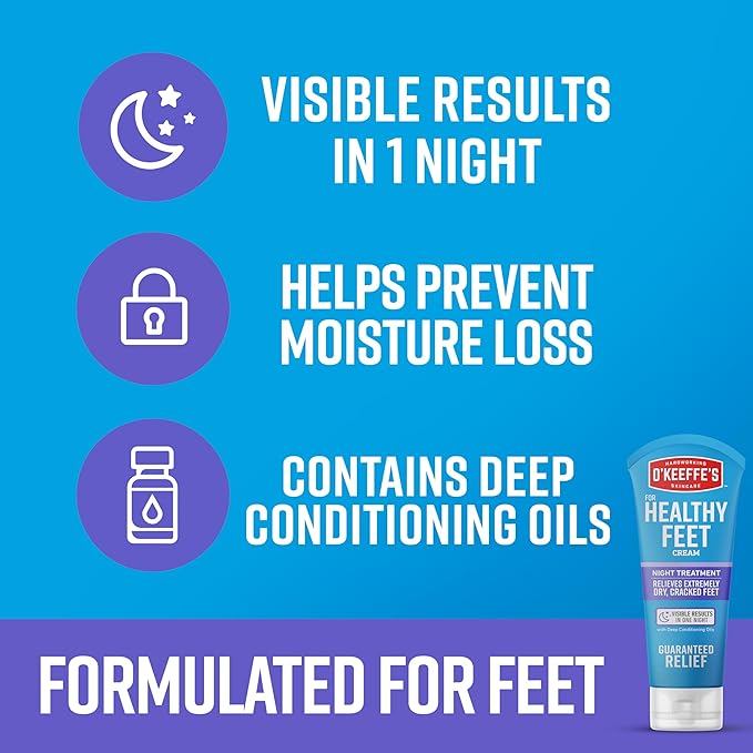 O'Keeffe's for Healthy Feet Night Treatment Foot Cream-7 oz Tube (1 Pack)-Guaranteed Overnight Relief for Extremely Cracked, Dry Feet, Repairing Skincare, Instantly Boosts and Retains Moisture Levels