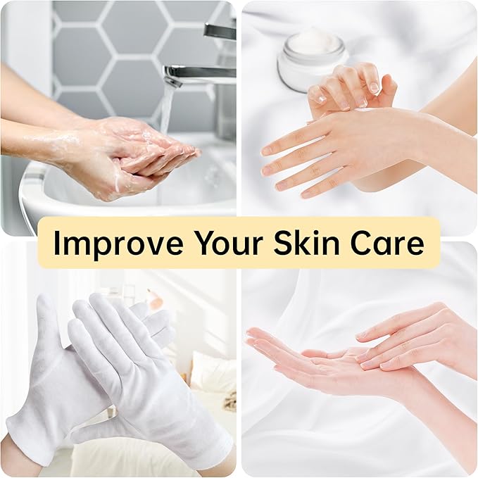 HandLove Premium 100% Cotton Gloves | Moisturizing Gloves for Dry Hands & Eczema | Overnight Sleeping Gloves, Eczema Gloves | Extended Wrist White Gloves with Pure White, 12 Pairs
