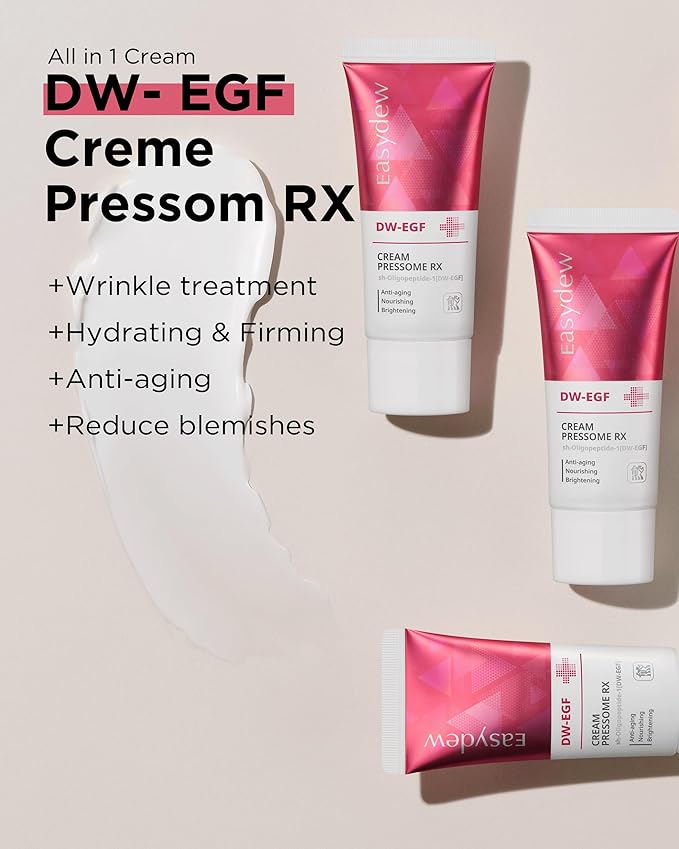 EASYDEW DW-EGF Peptide Pressome RX Cream - Korean Anti Aging Face Moisturizer for Firmness & Elasticity with EGF, Ceramide, Hyaluronic Acid - Soften & Reduce the Appearance of Wrinkles, 1.01oz. 3 Pack