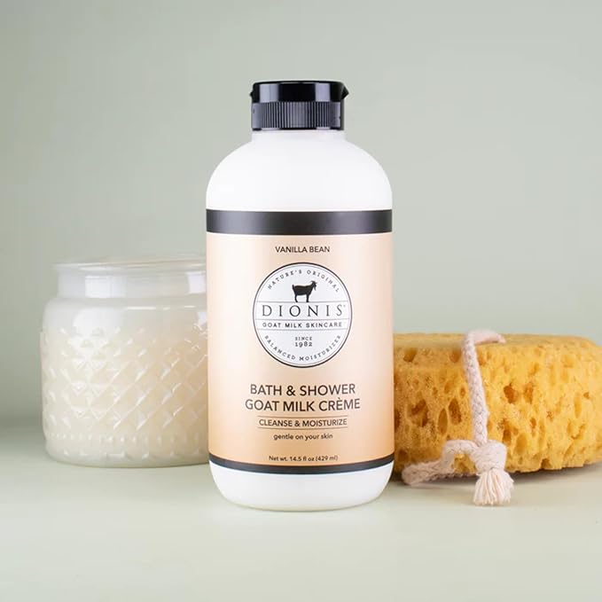 Dionis Goat Milk Skincare Vanilla Bean Bath Soap & Liquid Shower Crème, Skin Moisturizer & Hydrating Body Wash Made in The USA, Cruelty Free Shower Gel For Sensitive Skin, 14.5 oz Bottle