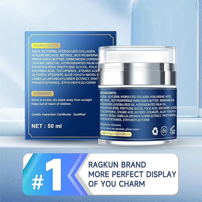 Retinol Cream for Face, Collagen Neck Creams for Tightening and Firming, Anti Aging Day & Night Facial Moisturizer for Women & Men, Instant Face Lift Wrinkle Cream 1.7 fl. oz with Turmeric Acid Pads