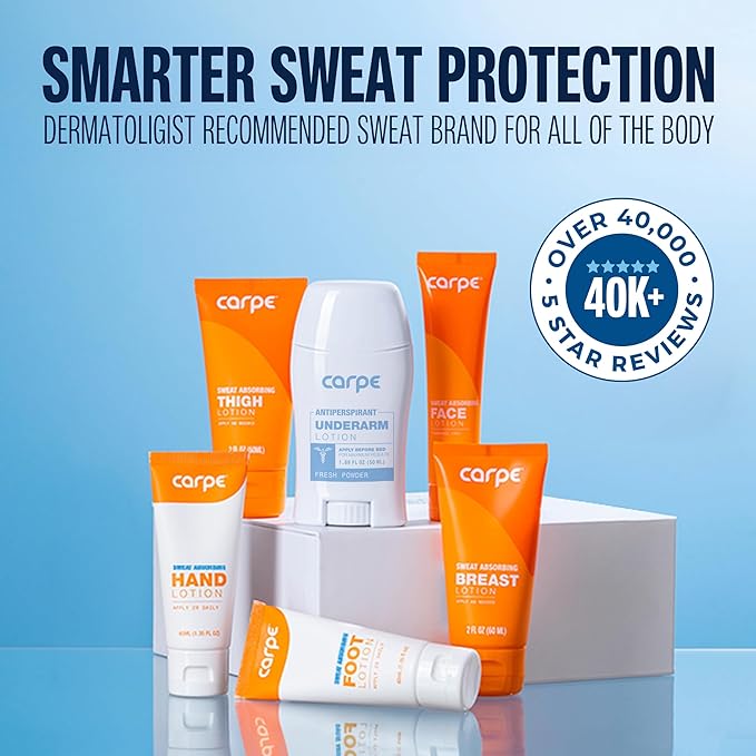 Carpe Sweat Absorbing Hand & Foot Lotion Bundle, Stop Sweaty Hands and Sweaty,Smelly Feet, Dermatologist Recommended