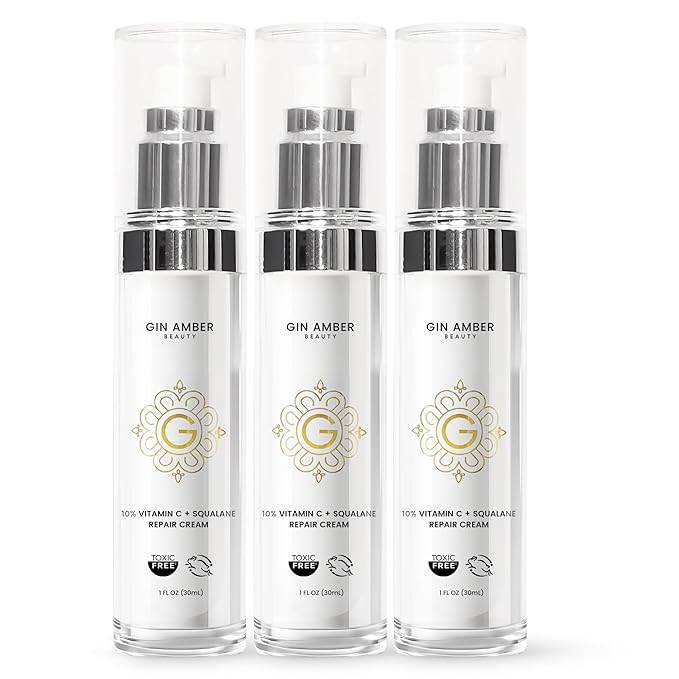 Gin Amber Beauty - Vitamin C (10%) + Squalane Repair Cream - Face Moisturizer - Facial Cream- Dark Spot Corrector - Primer - (30ml - 3-Packs)
