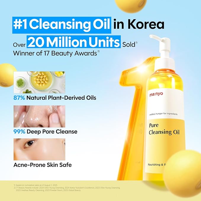 ma:nyo Pure Cleansing Oil Korean Facial Cleanser, Blackhead Melting, Daily Makeup Removal with Argan Oil, Korean Skin care 6.7 fl oz *(2 Pack)