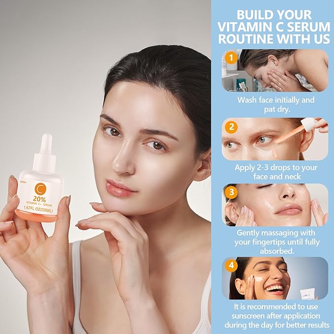 20% Vitamin C Serum for Face Care with Hyaluronic Acid,Boost Radiance & Reduce Wrinkles, Improve Appearance of Dark Spots,Fine Lines & Wrinkles,for Normal or Oily Skin Control -2 Pack