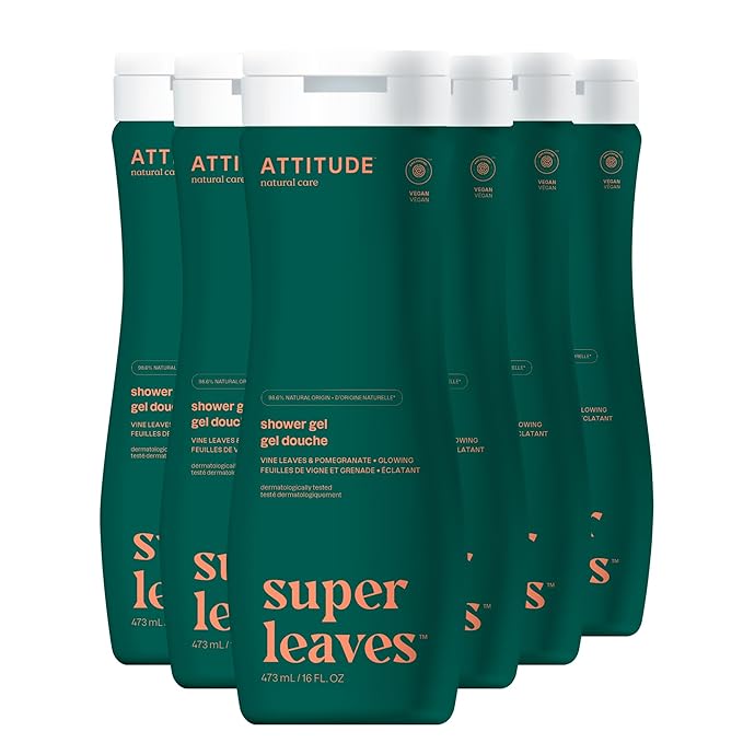 ATTITUDE Body Wash, EWG Verified Shower Gel, Dermatologically Tested, Plant and Mineral-Based, Vegan Personal Care Products, Red Vine Leaves, 16 Fl Oz (Pack of 6)