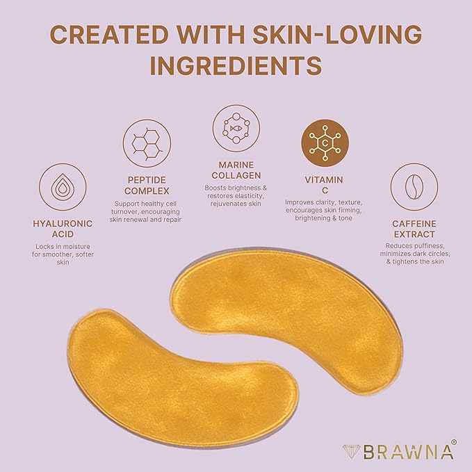 BRAWNA Under Eye Patches – Hydrogel Masks with Retinol, Hyaluronic Acid, Collagen & Caffeine – For Puffy Eyes, Dark Circles, Wrinkles & Fine Lines – Gift Set – 24 Pairs