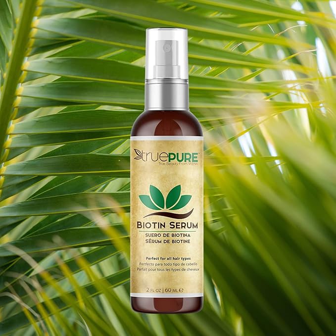 Biotin Hair Growth Serum Spray - For Men & Women With Fine, Thinning Hair - Fragrance Free & Sulfate Free DHT Blocking Hair & Beard Growth Formula, 2oz by TruePure