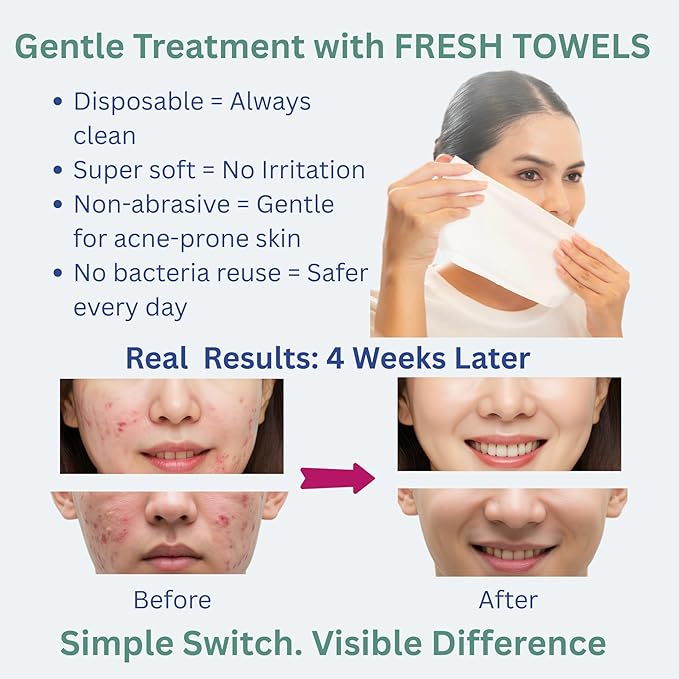 FRESH TOWELS Disposable Face Towels, Makeup Removal Face Towelettes & Dry Wipes, 50 Ct, 1 Pack