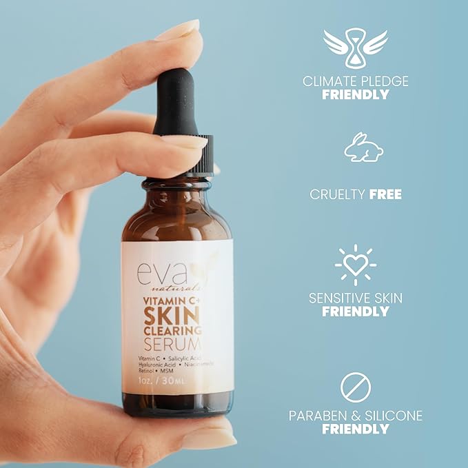 Vitamin C Serum for Face with Retinol & Salicylic Acid – Skin Clearing Acne Spot Treatment with Niacinamide, Hyaluronic Acid, MSM – Anti-Aging Facial Serum for Dark Spots and Blemishes