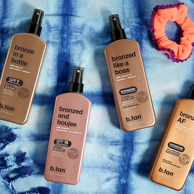 b.tan Sun Tanning Lotion Spray | Bronzed Like a Boss - Brown Outdoor Bronzing Accelerator, Best Tan Intensifier, No SPF, Packed with Coconut Oil, Peptides, & Vitamin E, Austrailian Brand, 8.45 Fl Oz