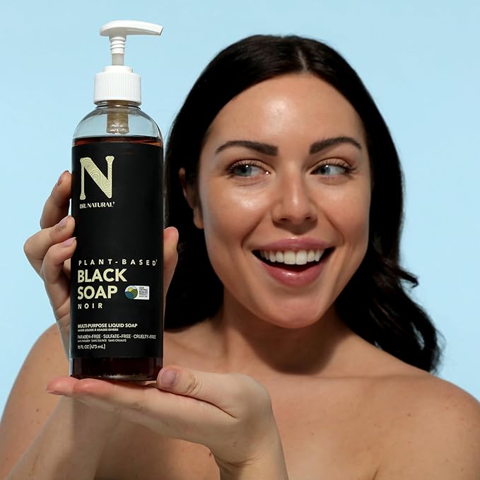 Dr. Natural Multi-Purpose Black Liquid Soap - Natural West African Body Wash - Gentle Hand Soap and Body Soap - Deep Moisturizer, Fights Acne - 16 oz