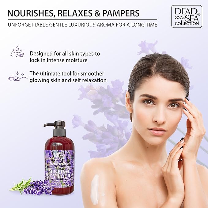 Dead Sea Collection Lavender Body Lotion - Nourishing Moisturizer for Women and Men - Rejuvenating Hand and Body Care for Dry Skin 16.9 Fl. Oz.