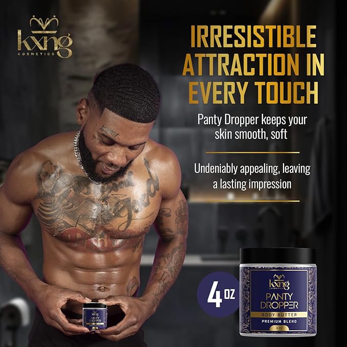 KXNG Cosmetics, Body Butter, Organic Skin Care for Men and Women, Body Moisturizer Lotions and Creams, Raw Shea Butter, Cocoa Butter, Mango, Coconut Oil, Hand, Foot, All Skin Types (Panty Dropper)