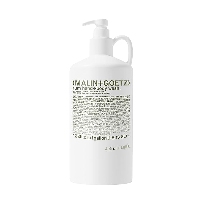 MALIN+GOETZ Rum Hand + Body Wash, 128 Fl. Oz. – Allows Up to 15 Refills, Natural Cleansing, Purifying & Hydrating for Women & Men, For All Skin Types, No Stripping or Drying, Cruelty-Free & Vegan