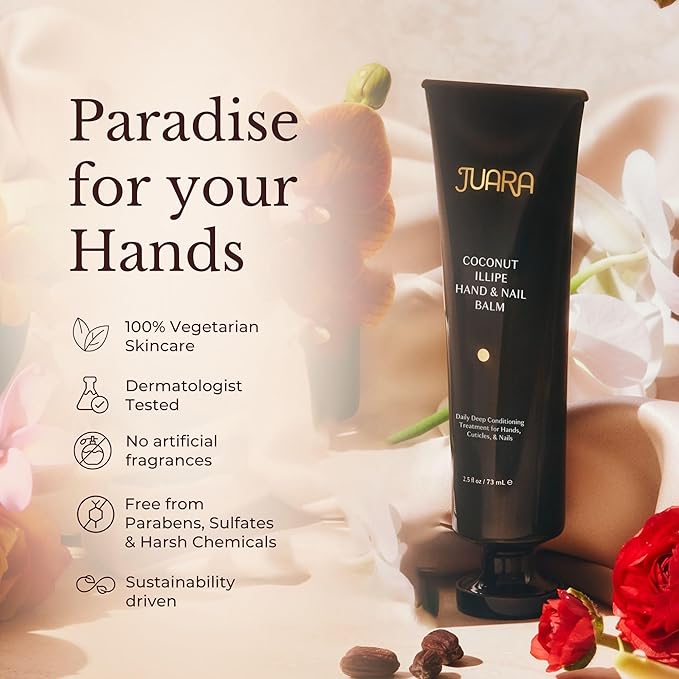 Juara Hand & Nail Balm - Anti Aging Hand Cream for Dry Cracked Hands - Cuticle Treatment with Coconut Oil & Shea Butter - Moisturizing Hand Cream for Women - Natural Ultra-Rich Hand Balm