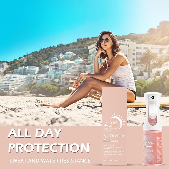 Sunglaze Sheer Body Mist Sunscreen,Lightweight Spray,Broad-Spectrum UV Protection & Hydration,For Active Lifestyles & Sensitive Skin,Ideal for Beach, Outdoor Sports-1pc