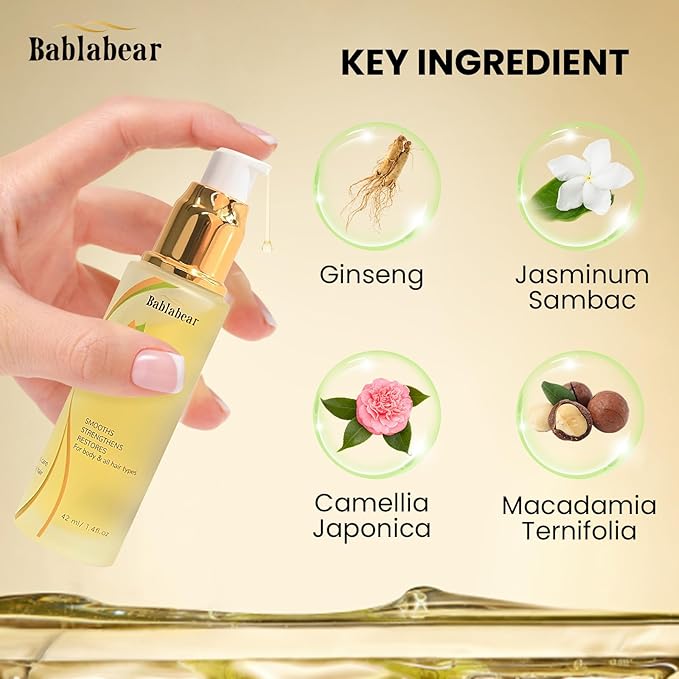 Bablabear Hair Oil for Frizzy Hair,Hydrating Oil Serum to Repairs Damaged,Aceite Para El Cabello Strengthens and Provides Heat Protection |Adds Hair Shine and Smooths Split Ends.