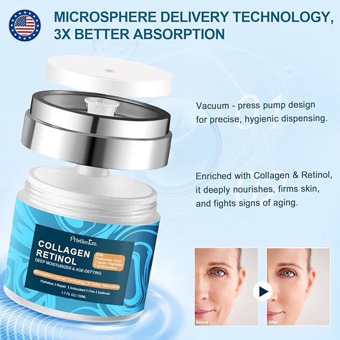 Collagen Retinol Hyaluronic Acid Cream, Anti-Aging Face Moisturizer for Face, Firming Skin Care Neck & Décolleté, Daily Moisturizer Face Cream Day & Night - 1.7 fl.oz.