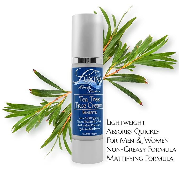 Tea Tree Moisturizer Face Cream, Made in America, with Salicylic Acid & Aloe Vera, a Rich Hydrating Night Cream for Dry Skin & a Daily Mattifying Moisturizer for Acne & Oily Skin, 1.7 oz