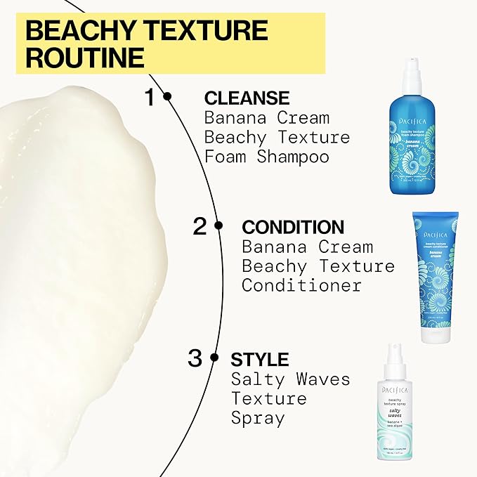 Pacifica Banana Cream Beachy Texture Conditioner – Texturizing Hair Treatment for Natural Beachy Waves, Hydrates & Adds Tousled Body, for All Hair Types Clean Beauty Vegan & Cruelty-Free, 8 Fl Oz