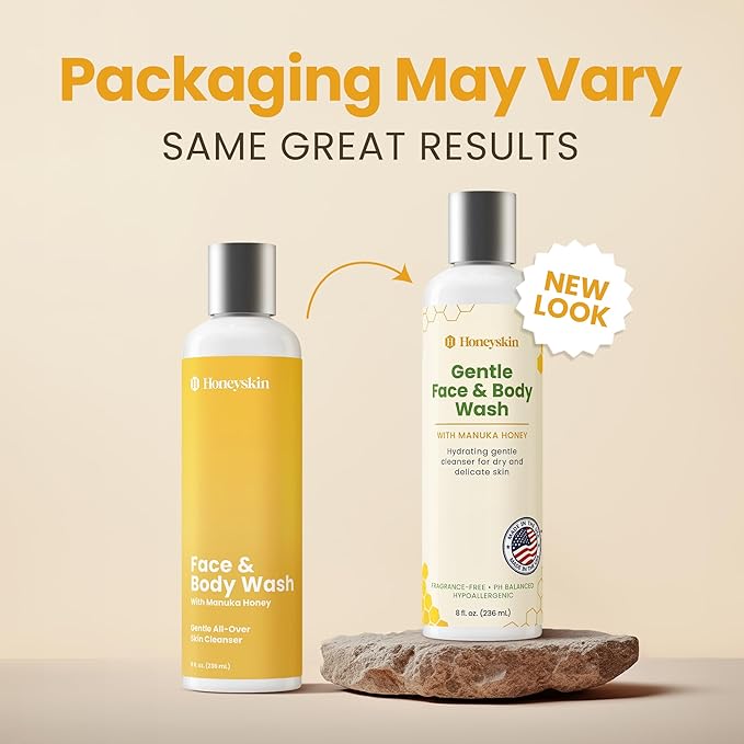 Honeyskin Face and Body Wash for Women and Men - Acne Body Wash Moisturizing for Sensitive Skin - Hydrating Facial Cleanser - Gentle Exfoliation – Sulfate-Free (8oz)