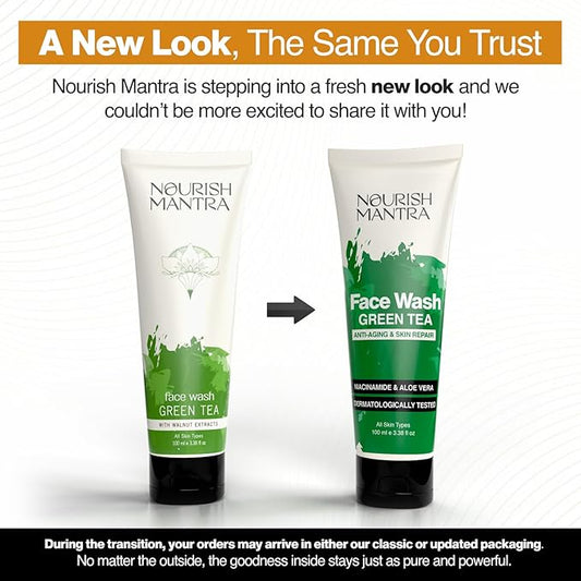 Nourish Mantra Green Tea Tatva Face Wash | With Green Tea, Walnut Powder & Niacinamide| For All Skin Types | 2-in-1 Exfoliator & Face Cleanser | Paraben & SLSSLES Free - 100 ml