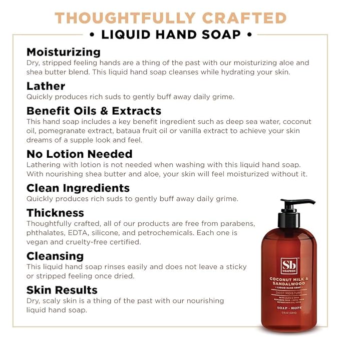 Soapbox Liquid Hand Soap, Coconut Milk & Sandalwood, Gentle & Moisturizing Hand Wash for Kitchen and Bathroom, Vegan & Cruelty Free Scented Hand Soap 12 Ounce Pump Bottles (Pack of 3)