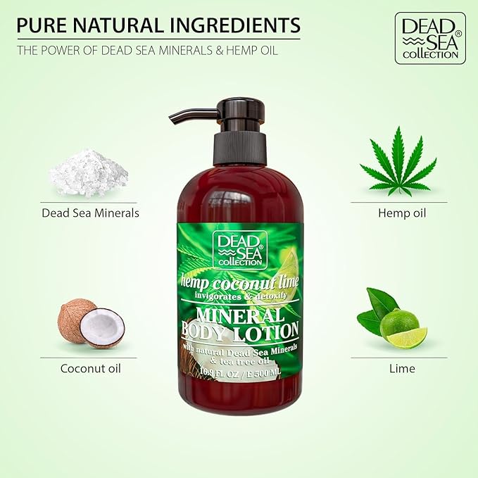 Dead Sea Collection Hemp and Coconut Lime Body Lotion - Nourishing Moisturizer for Women and Men - Rejuvenating Hand and Body Care for Dry Skin 16.9 Fl. Oz.