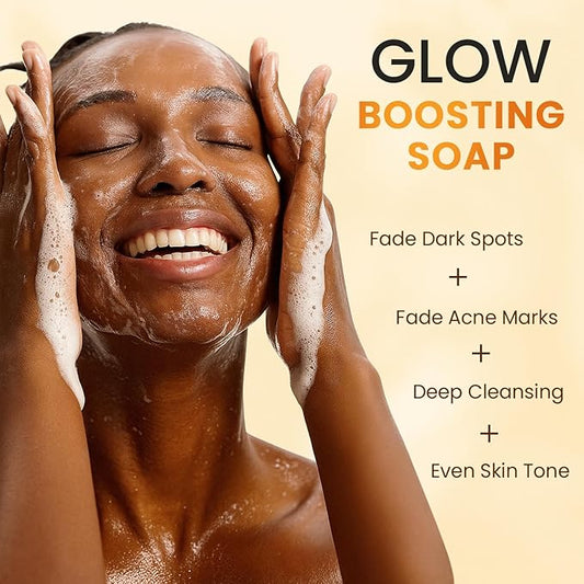 QOOQ Turmeric Kojic Acid Soap for Dark Spots Brightening – Face and Body Wash with Vitamin C, Retinol, Collagen, Vitamin E, Glycerin, Shea Butter & Castile Olive Oil – Soap for Women & Men (120g x 4)