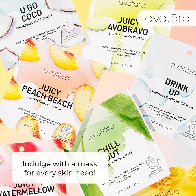 Avatara All-Stars 8-Pack Sheet Mask Set, Beauty and Skincare Face Masks Collection | Natural Extracts | Hydrating Skin Care Set, All Skin Types | Packaging May Vary