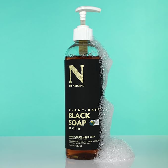 Dr. Natural Multi-Purpose Black Liquid Soap - Natural West African Body Wash - Gentle Hand Soap and Body Soap - Deep Moisturizer, Fights Acne - 16 oz