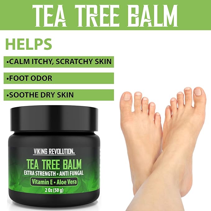 Viking Revolution Tea Tree Oil Cream - Super Balm Athletes Foot Cream - for Eczema, Jock Itch, Ringworm, Nail Treatment - Soothing Skin Moisturizer for Itchy, Scaly, Cracked Skin, 2 Ounce (Pack of 1)
