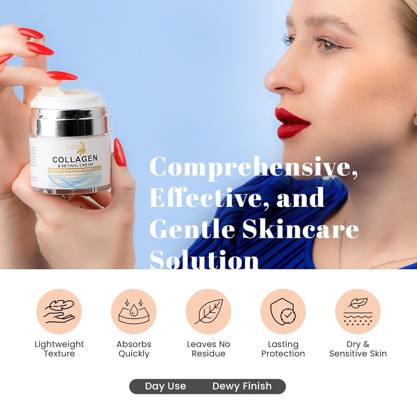 Daily Face Moisturizer with SPF 50 – Anti-Aging Retinol Cream with Hyaluronic Acid, Collagen & Broad Spectrum Sunscreen – Firming & Hydrating Day and Night Face Cream for Fine Lines & Wrinkles (1.7 Oz)