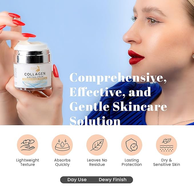 Daily Face Moisturizer with SPF 50 - Retinol, Hyaluronic Acid & Collagen with Age-Defying, Lift & Firm Cream and Sun Protection - Day & Night Repair Moisturizing Anti-Aging Sunscreen Lotion | 1.7oz