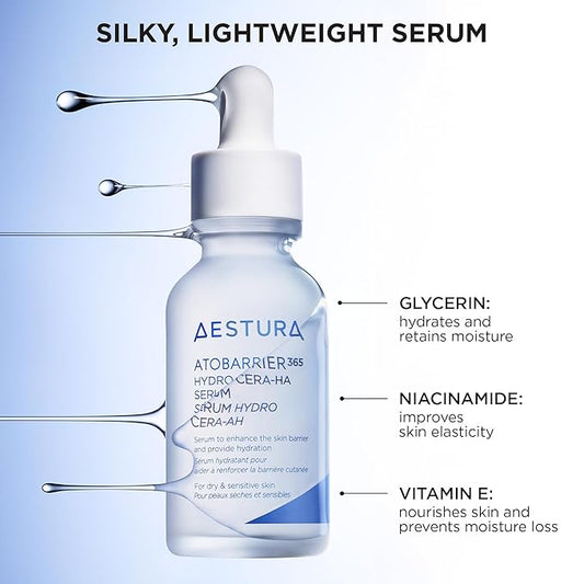 AESTURA ATOBARRIER365 Hydro CERA-HA Face Serum with Ceramide, Hyaluronic Acid, and Niacinamide for Skin Moisture Barrier Repair | Deep Hydration, Suitable for Dry & Sensitive Skin, 30ML / 1.01 fl.oz.