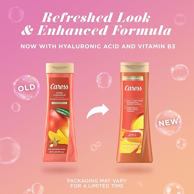 Caress Body Wash Mango & Almond Oil For Smooth And Rejuvenated Skin Body Soap 20 fl oz, Pack of 4