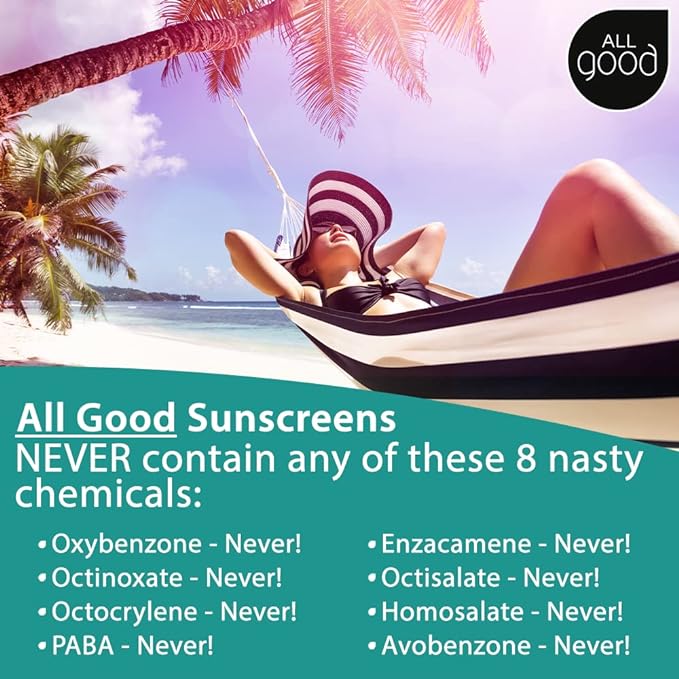 All Good Sunscreen - Zinc Oxide Sunscreen - Travel Size SPF 50+, Water Resistant for Face, Nose, Ears 1 oz (2-pack)