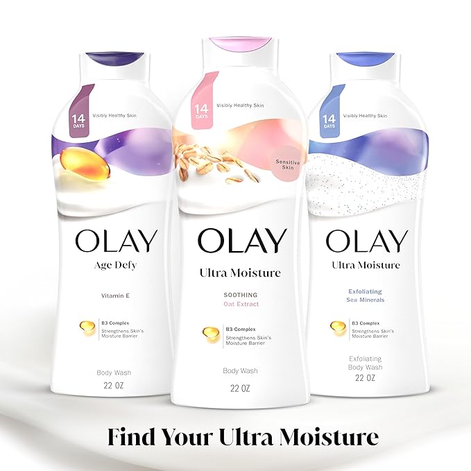 Olay Body Wash for Women, Ultra Moisture, For Sensitive Skin, Soothing Formula, 24hr Moisturizing, Hydrating & Refreshing, B3 Vitamin Complex, Free of Parabens & Phthalates, Oat Extract Scent,22 fl oz