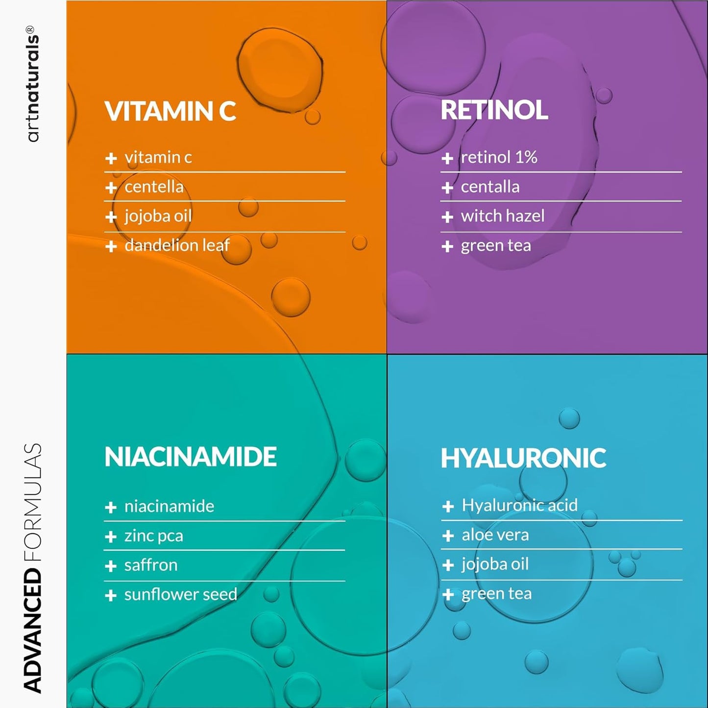 Vitamin C Serum Set – 4-Piece Anti-Aging Kit with Retinol, Hyaluronic Acid & Niacinamide, Brightening & Wrinkle Repair (3-Month Supply)