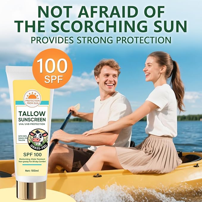 Beef Tallow Sunscreen, Sunscreen for Face, Natural Reef Safe Body Beef Tallow Sunblock, Non Greasy Clean Travel Sun Screen Sunblock, 100ML