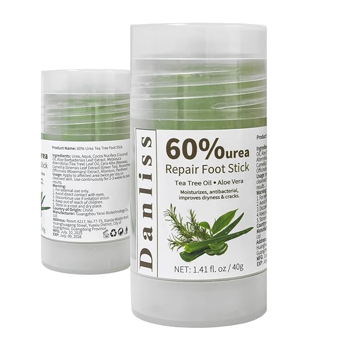 Urea Cream 60% for Feet, Maximum Strength Professional Cracked Heel Repair Balm Stick for Dry Foot Hand, Heals and Moisturizes for Healthy Feet with Tea Tree Oil, Aloe Vera and Rosemary 1.41 oz