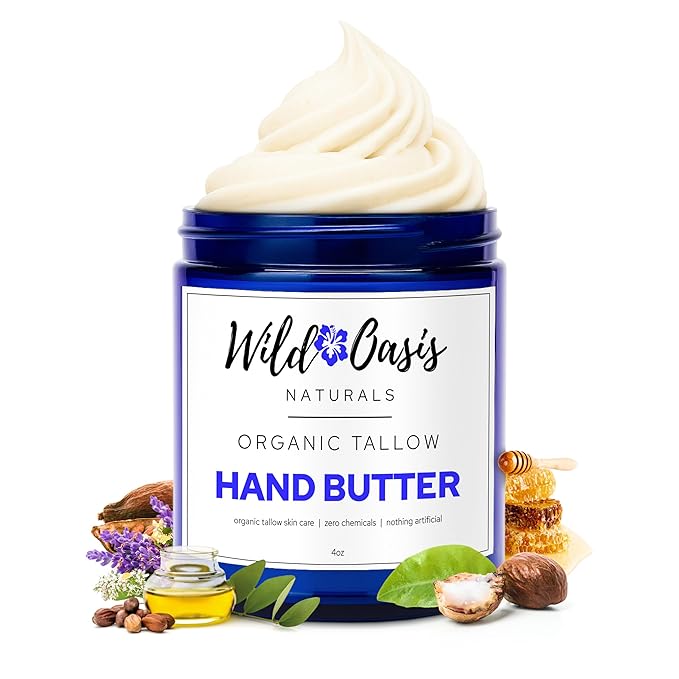 Organic Beef Tallow Hand Butter Cream – Hand Cream with Honey & Shea Butter, Moisturizing Cream, Grass Fed Beef Tallow, Natural Hand Moisturizer for Dry Skin, 4oz