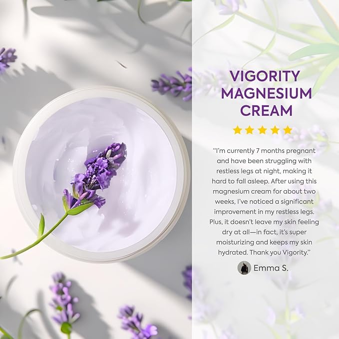 Vigority Magnesium Cream for Sleep: Magnesium Lotion for Leg Cramps - Soothing Magnesium with Lavender, Vitamin E and Shea Butter - Safe for Kids & Pregnant Individuals - 4.23 oz - 2 Pack