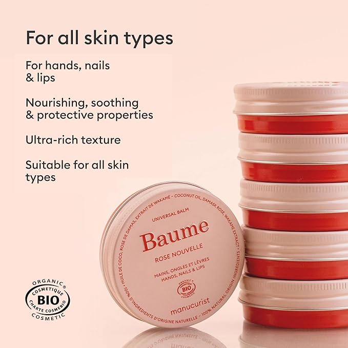 Manucurist Organic Hand Balm – Multi-Purpose 100% Organic Hand & Nail Lip Treatment – Coconut Oil, Damask Rose Oil – Magic Balm – Hand Care - Lip Care – Practical Gift for Women - Travel Beauty