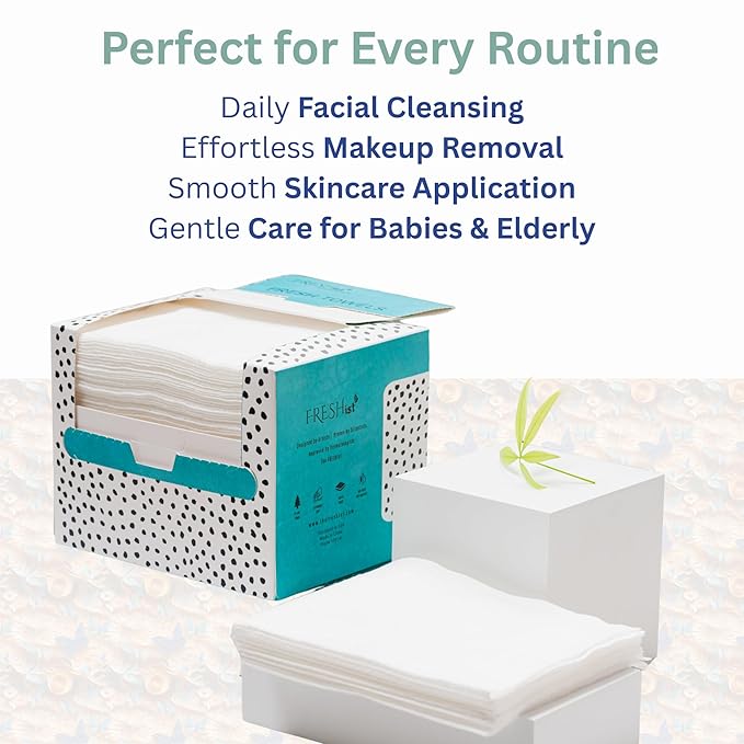 FRESH TOWELS Disposable Face Towels, Makeup Removal Face Towelettes & Dry Wipes, 150 Ct, 3 Packs