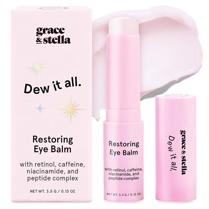 grace & stella Under Eye Brightener Balm Stick - Travel Size Toiletries - Retinol & Caffeine Eye Cream for Dark Circles, Puffiness, Wrinkles - Restore and Hydrate - Vegan Skincare (0.13oz / 3.5g)